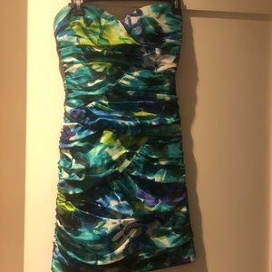 Floral Ruched Strapless Dress- size Small